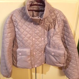 Cropped, quilted lightweight puffer jacket in mauve/grey . New, never worn sz L